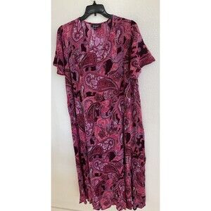 Roaman’s Womens Flutter Sleeve Crinkled Maxi Paisley Dress Plus Size Pink Purple